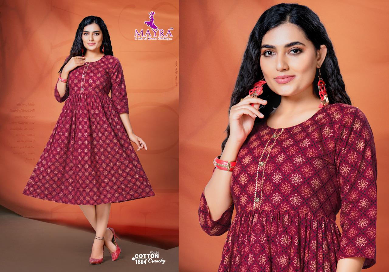 Mayra Cotton Crunchy 4 Casual Wear Fancy Designer Cotton Kurti Collection